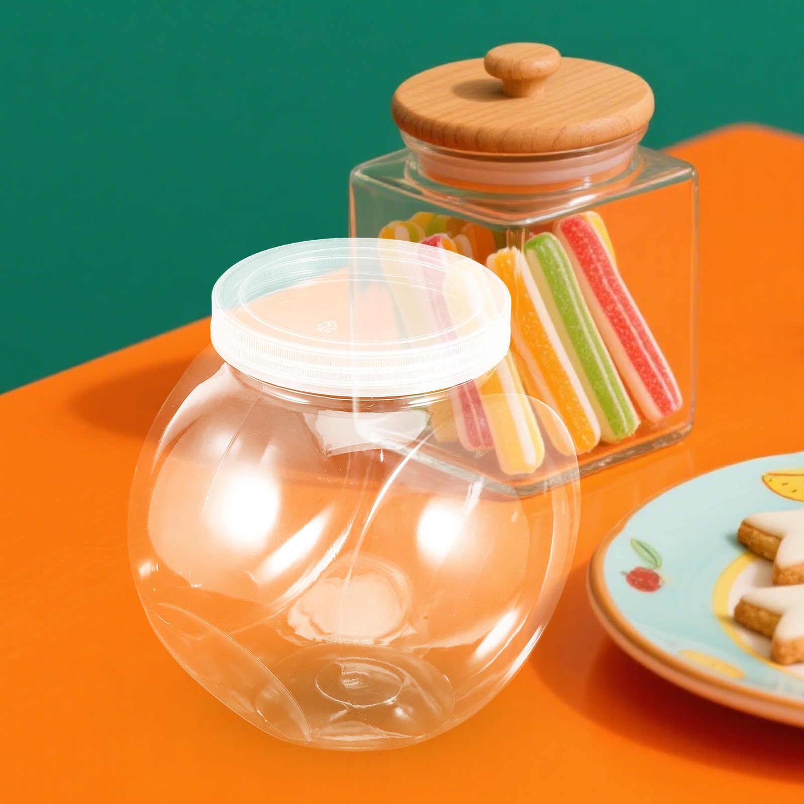 INOOMP Barattoli per Dolci in Plastica Trasparente, 4 Pezzi Rotondi 2100ml | Coperchi Inclusi, per Organizzare Alimenti Secchi e Snack, Uso Viaggio, Leggeri e Resistenti alla Rottura
