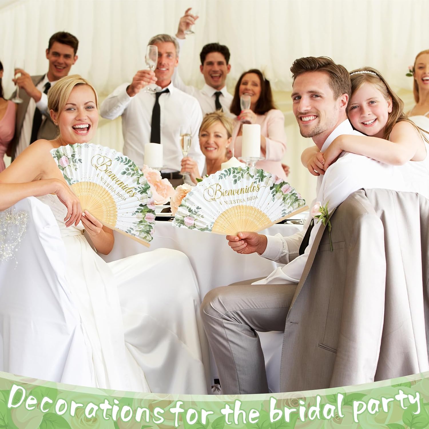 Yerliker 25 Set Spanish Wedding Folding Hand Fan for Guests Bienvenidos a Nuestra Boda Folding Fans Spanish Welcome to Our Wedding Favor with Organza Bags for Bridal Bachelorette Shower Party Supplies