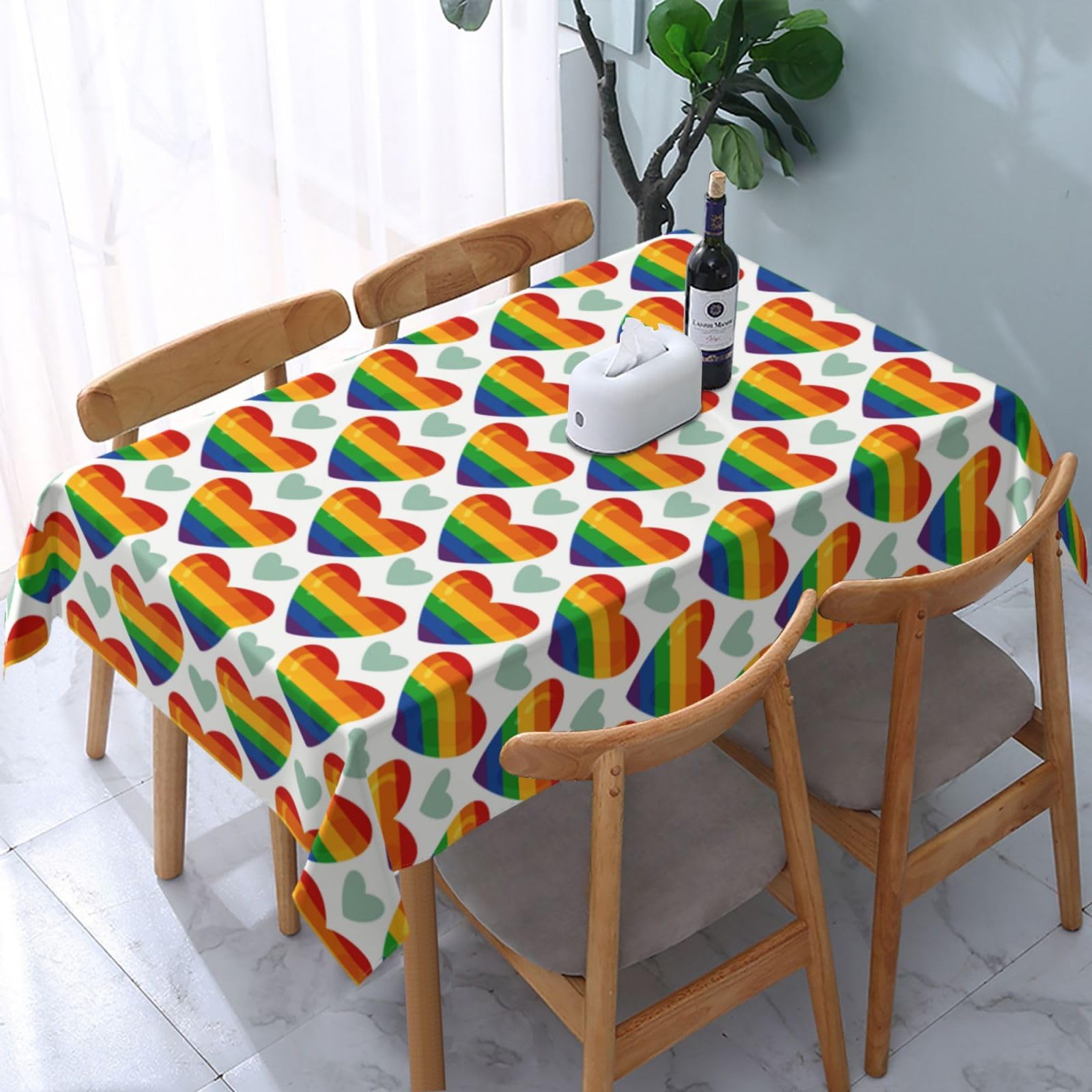 JunHeArt Pride Month Lgbtq Gay Pride Ally Tablecloth Rectangle Table Cover Washable Table Cloths Decor For Kitchen 54" X 72"