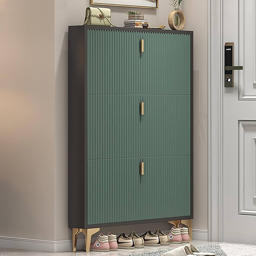 Schoenenkast for Hal, Slanke Schoenenkast met 3 Klapladen, Smalle Schoenenopbergkast, 2-laags Vrijstaande Schoenenorganizer for Hal, Hal, Woonkamer (Color : White-W:17cm/6.7in, Size : 100cm/39in