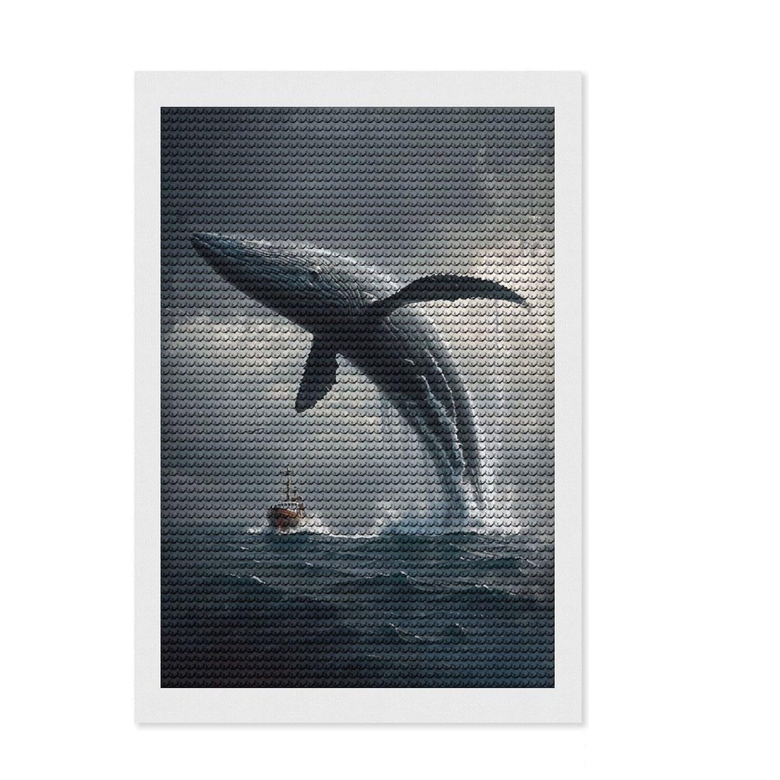Junmoney A Whale of A Surprise DIY Diamond Art Canvas Kit 8"x12", Birthday Gift, Vintage Style Decor, for Beginners, Artistic Hobby