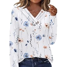HOTOUCH Womens Fall Tunics Long Sleeve Tops Cross V Neck Shirts Loose Casual Blouses with Decor Button
