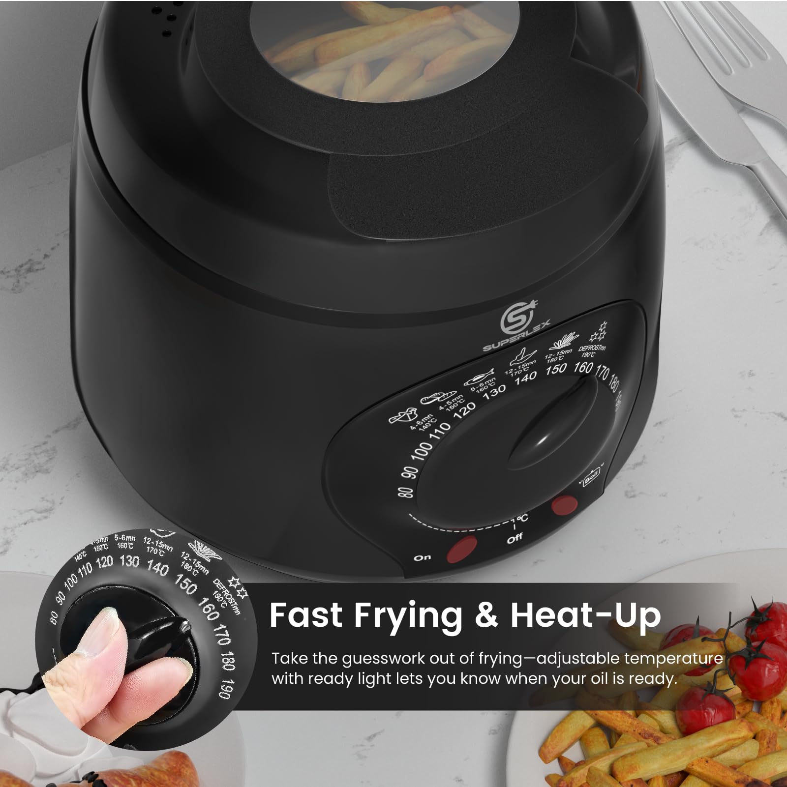 Friteuse mit Fett 1L Elektrische 950W Kompakte Mini Fritteuse Öl mit Temperaturregelung Edelstahl Filter für Knusprige Pommes Frites Hähnchen Fisch Snacks für Küche Haushalt Gastronomie