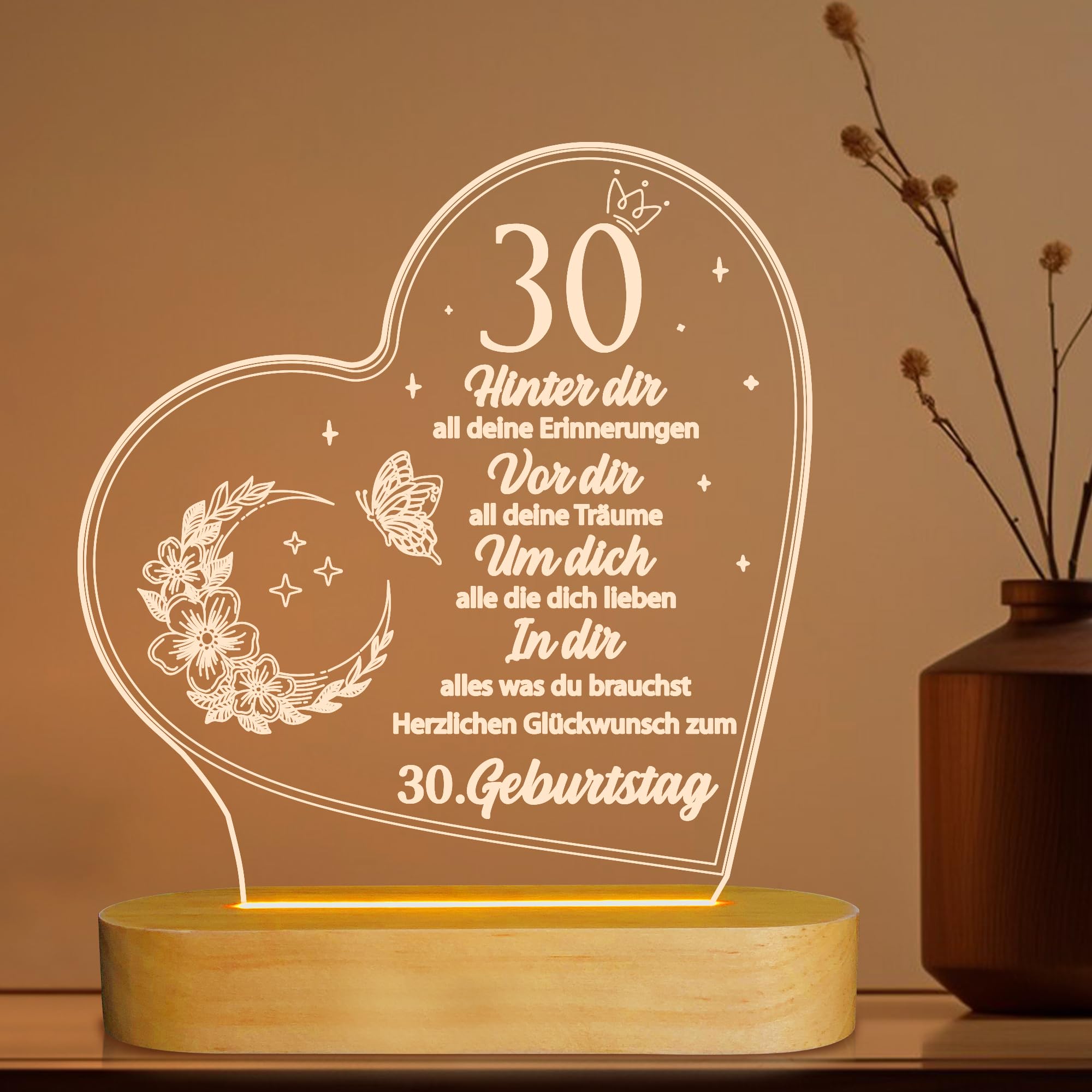 OkiyiD Geburtstag Frau Mann, 30. Geburtstagsgeschenke - Acryl Nachtlicht Geschenke Deko, 30. Geburtstag für Vater, Mutter, Freunde, Ehemann, Ehefrau, 30. Geburtstagsgeschenkideen