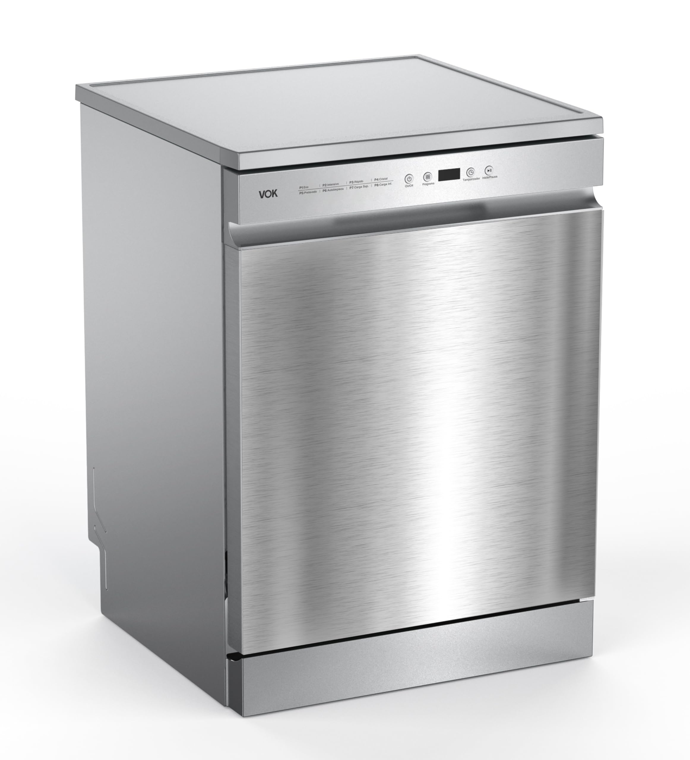 VOK Lavavajillas 60 cm 14 Cubiertos Inox – 3ª Bandeja, 8 Programas, 47 dB Silencioso, Apertura Automática, Aquastop, Cesta Ajustable – Eficiencia Energética C – Instalación Incluida