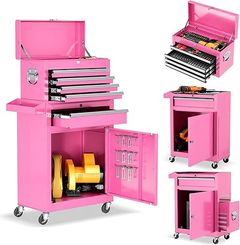 Miniatura 10 de Crownland Caja de herramientas con ruedas de 8 cajones con ruedas, armario de herramientas desmontable 2 en 1 con cerradura con cajones y Negro