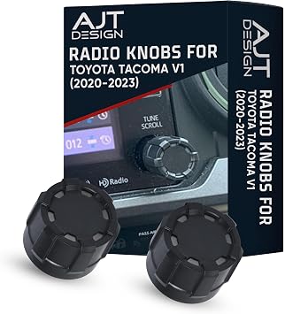AJT Design Radio Knobs Replacement for Toyota Tacoma V1 2020-2023 | Set of 2 Knobs | Matte Black Finish | 3rd Gen Tacoma Accessories | Durable ABS Plastic | Easy Press-On Installation | Made in USA
