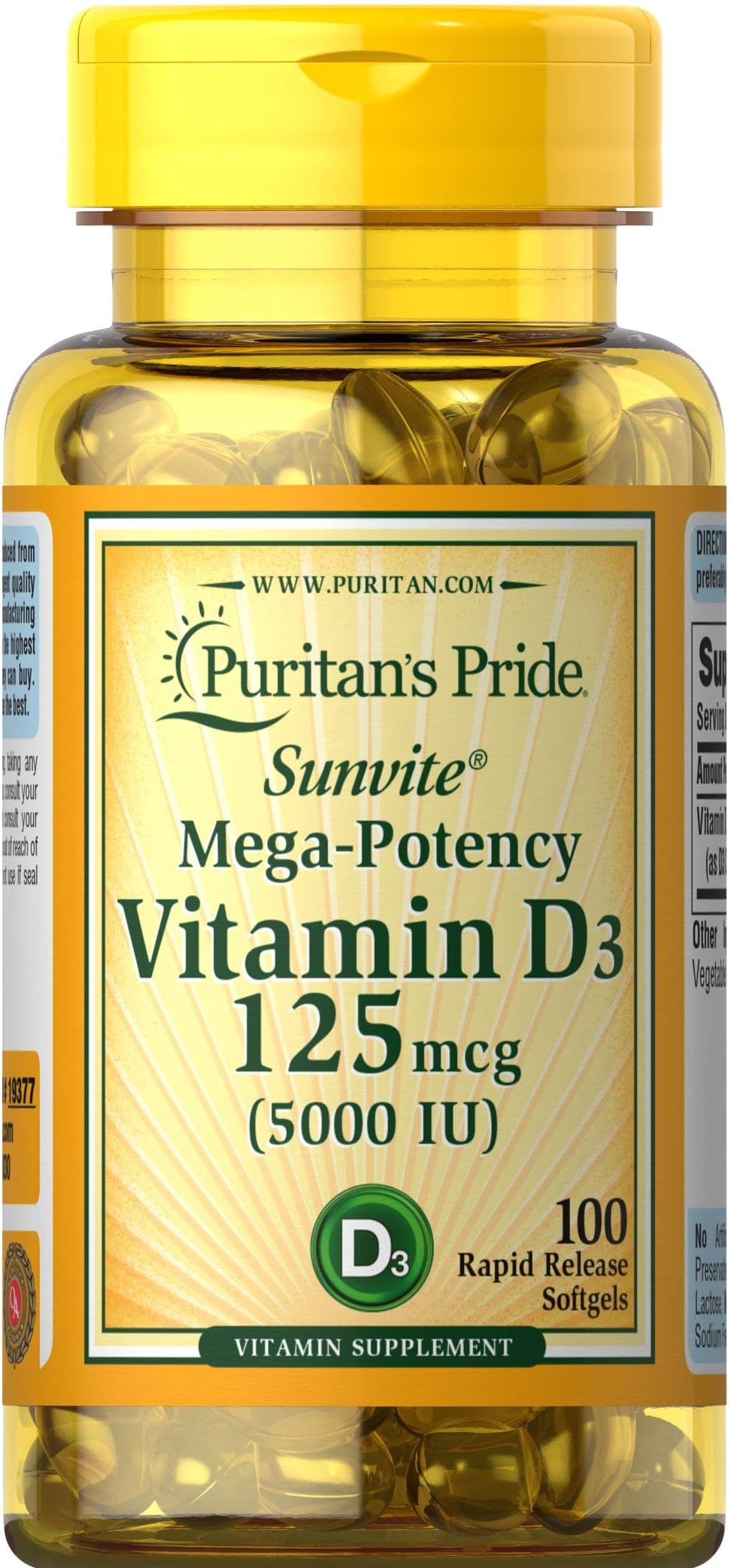 Puritan's Pride Vitamin D3 2000 IU100 Softgels Health & Household