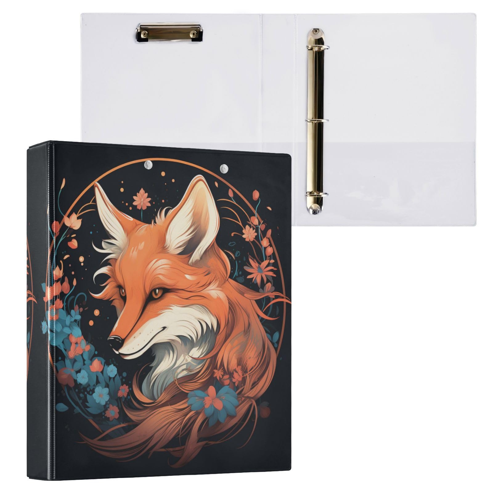 3 Ring Binder, Fox and Flowers File Folder Holds 200 Sheets File Storage for Women Men School Office Supplie — image 1