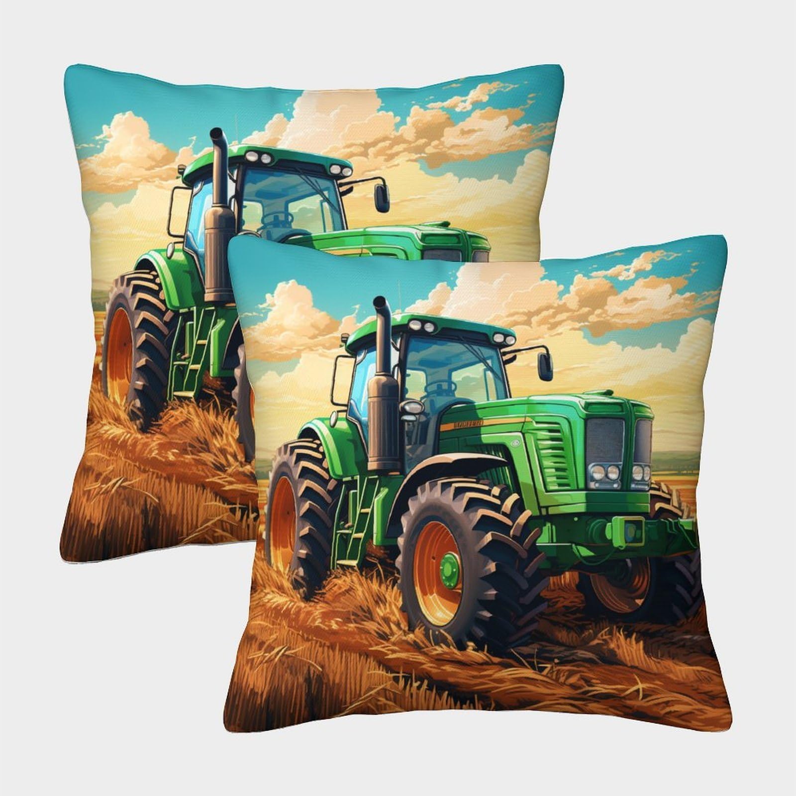 kaiyun 2 Pack Tractor 3D Image Printed Single-sided Cushion Cover 50x50cm
