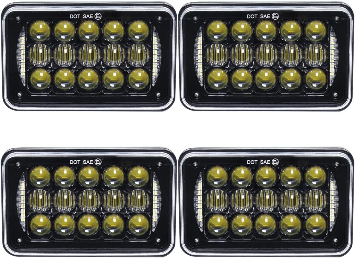 60W 4X6 inch Rectangular LED Headlights for H4651 H4652 H4656 H4666 H6545 Freightliner Kenworth Peterbilt International Volvo Sterling Western Star Mack Headlamp (4Pcs)