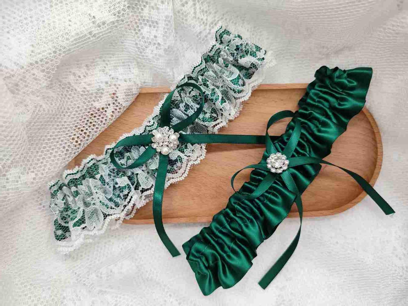 Satin Bridal Garter Set,Lace Rhinestone Pearl,Bride to Be Leg Accessory, Bridal Shower Outfit, Engagement Gift