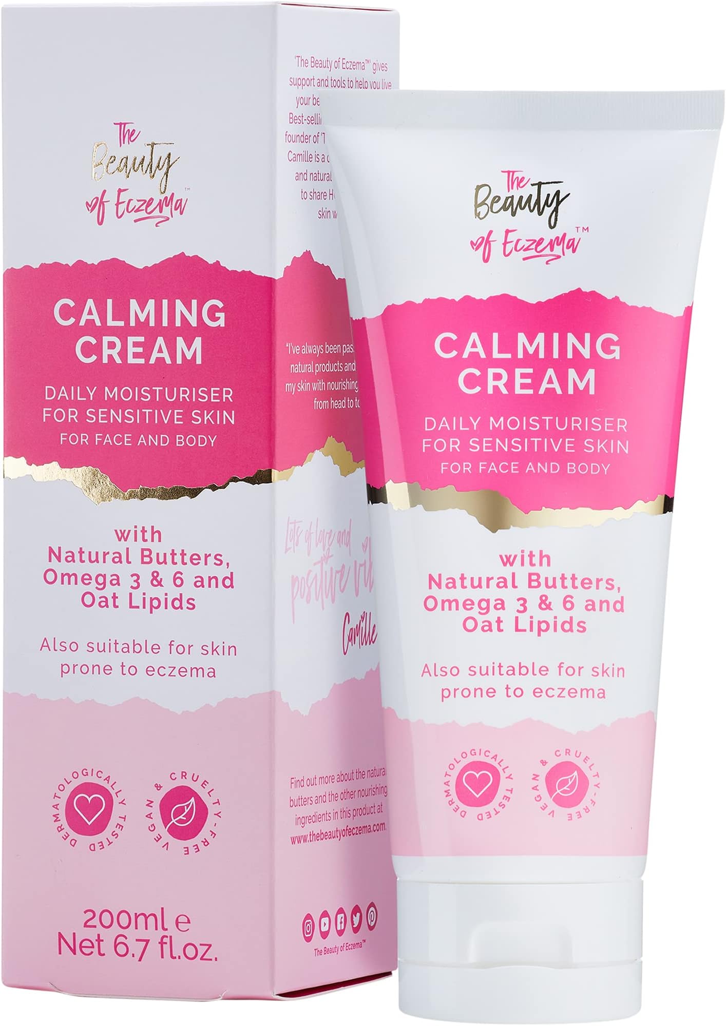 Face & Body Moisturiser for Dry Skin - Natural & Vegan Skincare with Jojoba, Shea & Mango Butter & Oat Lipids - For Sensitive & Eczema-Prone Skin Moisturising Cream, 200ml - The Beauty of Eczema
