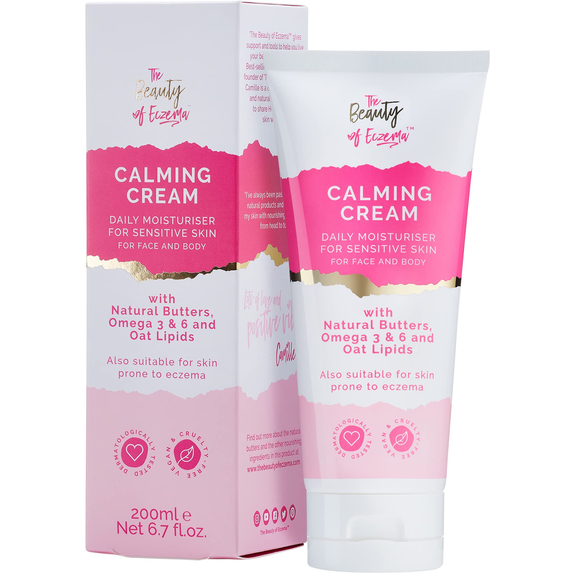 Face & Body Moisturiser for Dry Skin - Natural & Vegan Skincare with Jojoba, Shea & Mango Butter & Oat Lipids - For Sensitive & Eczema-Prone Skin Moisturising Cream, 200ml - The Beauty of Eczema