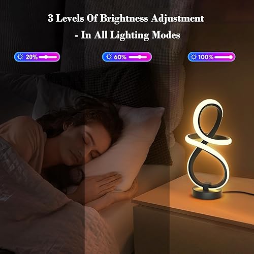 Miniatura 3 de Lámpara de mesa LED en espiral, 16 modos RGB+IC que cambia de color con función de memoria, control táctil y remoto, regulable de 3 vías, pequeña