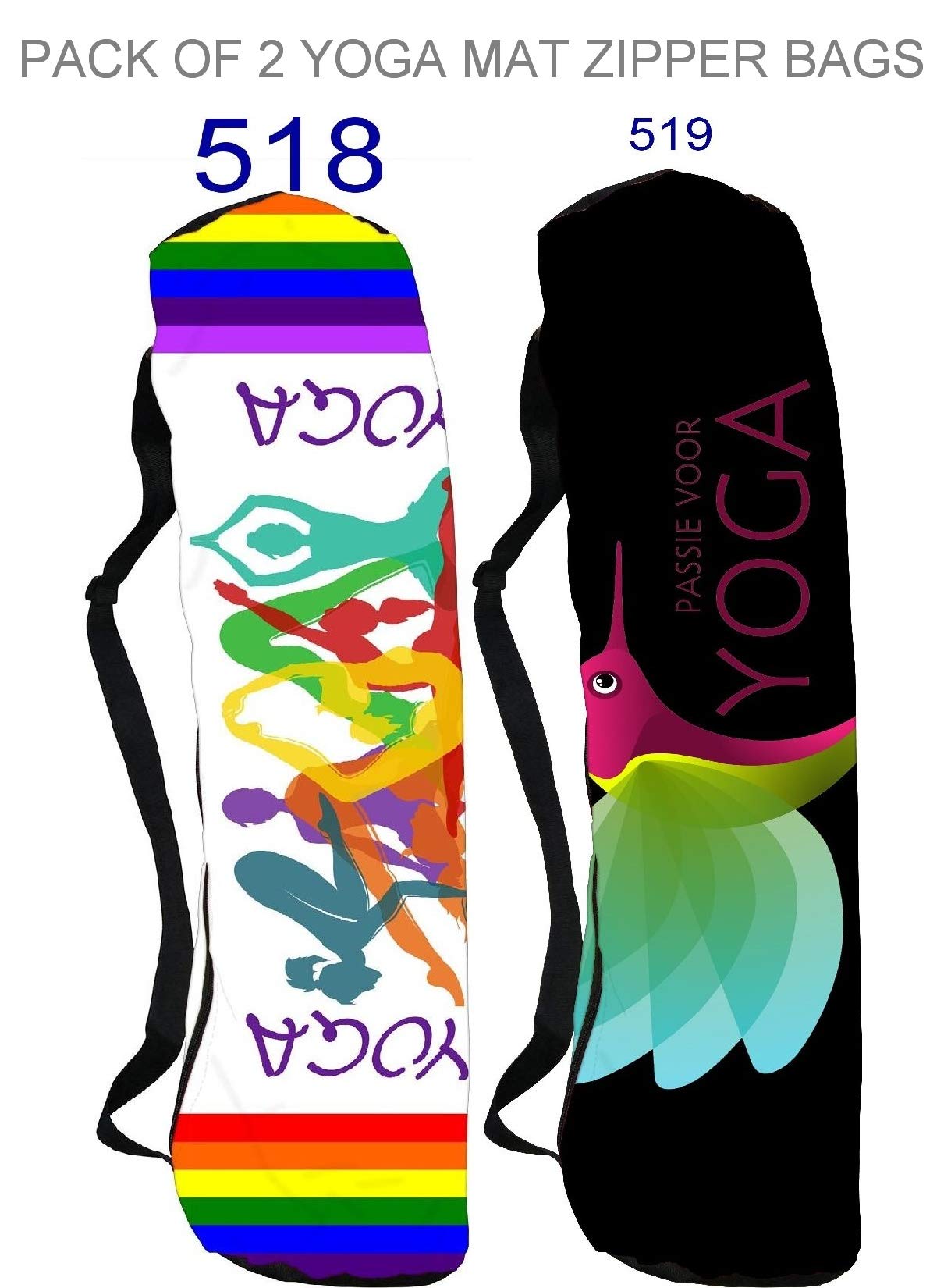 Orgner Pack of Two Yoga Mat Bags Carrier Patterned Printed Poly Canvas Shoulder Strap Size. Fits Standrad and Thick Mats. Ziper Closer. Ref : 1275