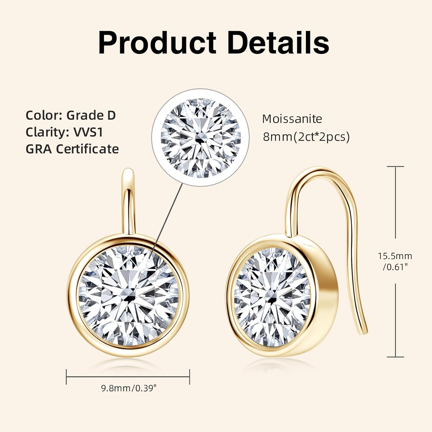 Moissanite Earrings for Women, 3 Stone/Solitaire Lab Imitation Diamond Open Hoop Earrings, 18K White Gold Plated D Color Round Cut 925 Sterling Silver Earrings, GRA Certified, Jewelry Box Packed - Image 6