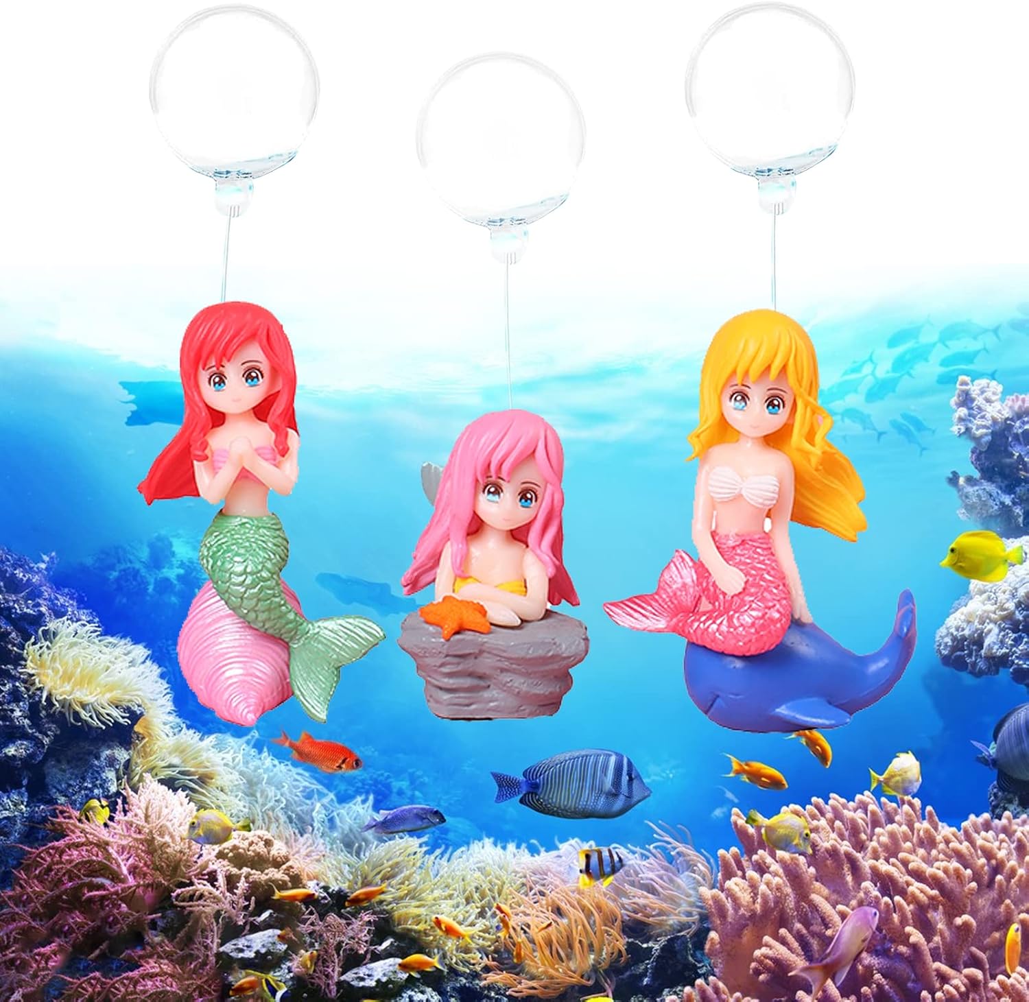 Bulexy Floating Fish Tank Decorations, 3PCS Mermaid
