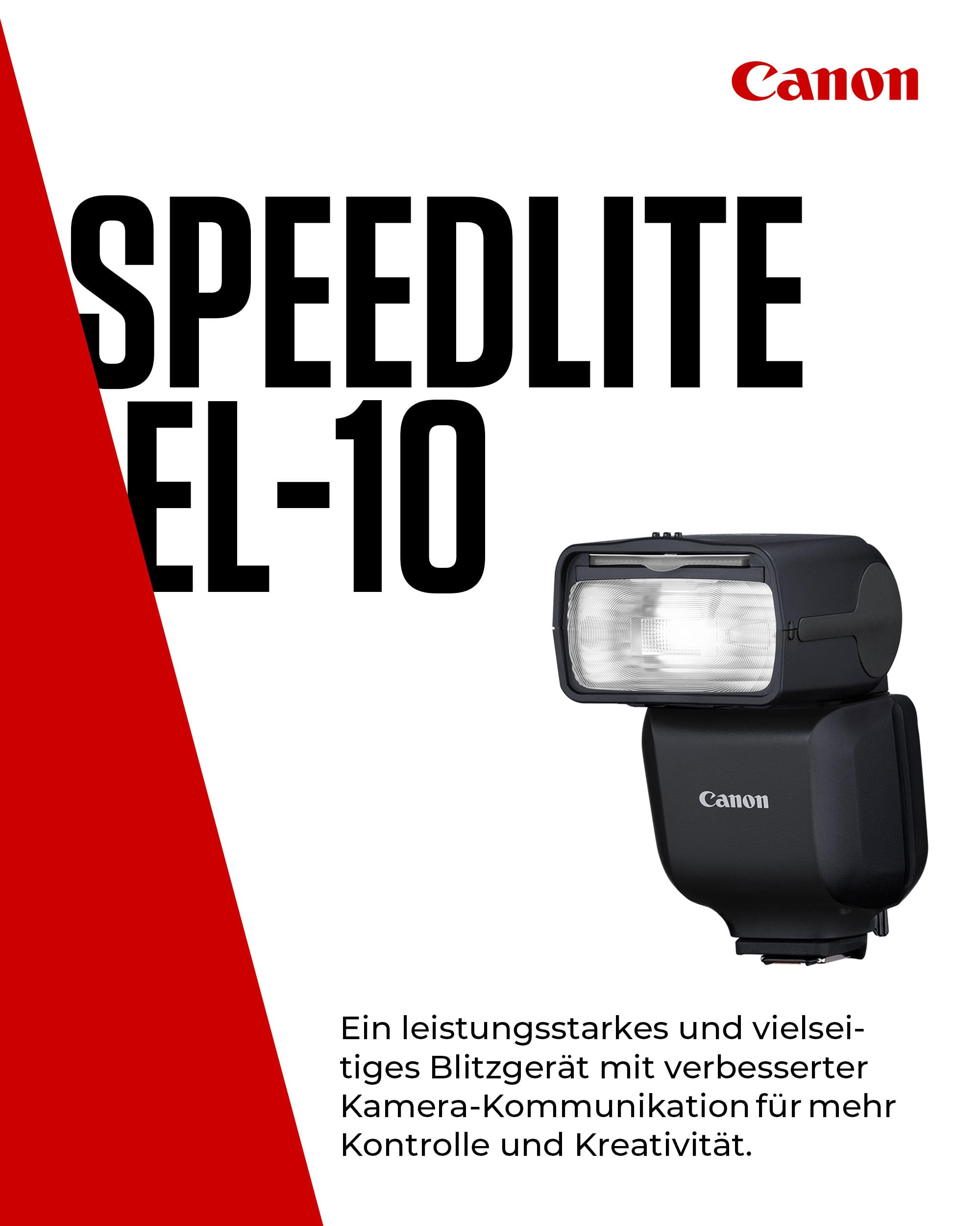 Canon Speedlite EL-10 Blitzgerät (Leitzahl 40, 24-105mm Brennweite, 1,5s Ladezeit, kabellose Steuerung, E-TTL II, Camera Connect, 1/1 bis 1/1024 Leistung, 180° Neigung, Kompatibiltät beachten) Schwarz