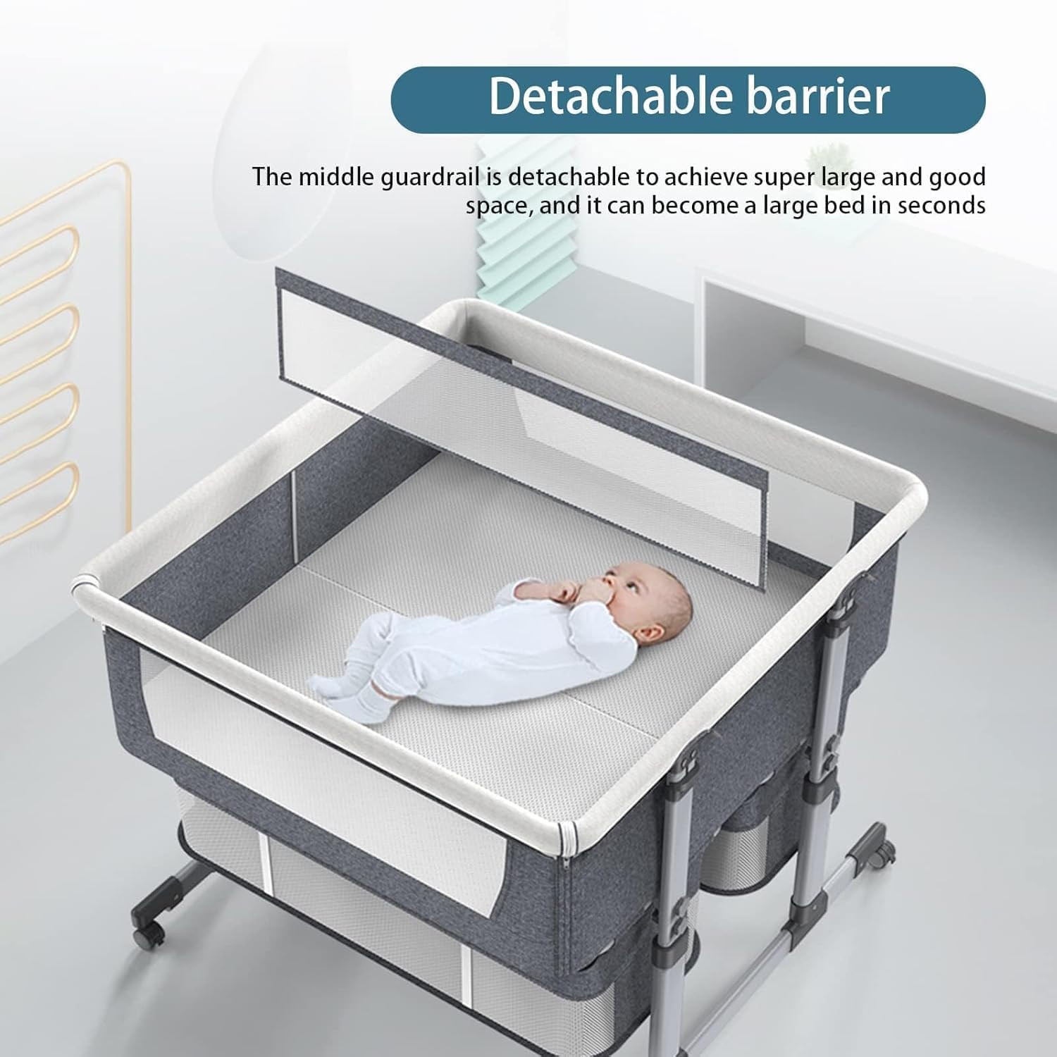 Twin Bassinet for 2 Babies,Double Bassinet for Twins,Co Sleeper Bedside Crib for Baby with Wheels and Storage Basket,6-Height Adjustable and Anti-Reflux Slope Design,Includes Mattress (Khaki) | Breathable Mesh, Height Adjustable, Anti-spit-up Design