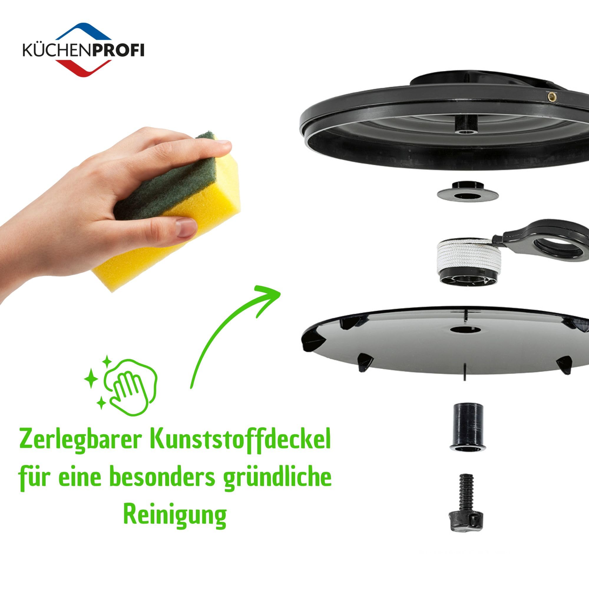 Küchenprofi Centrifugador de ensalada Wave de acero inoxidable, con cuerda, ensaladera con tapa, placa base y cesta, desmontable para facilitar la limpieza, contenido: 3,25 L, diámetro de 24,5 cm