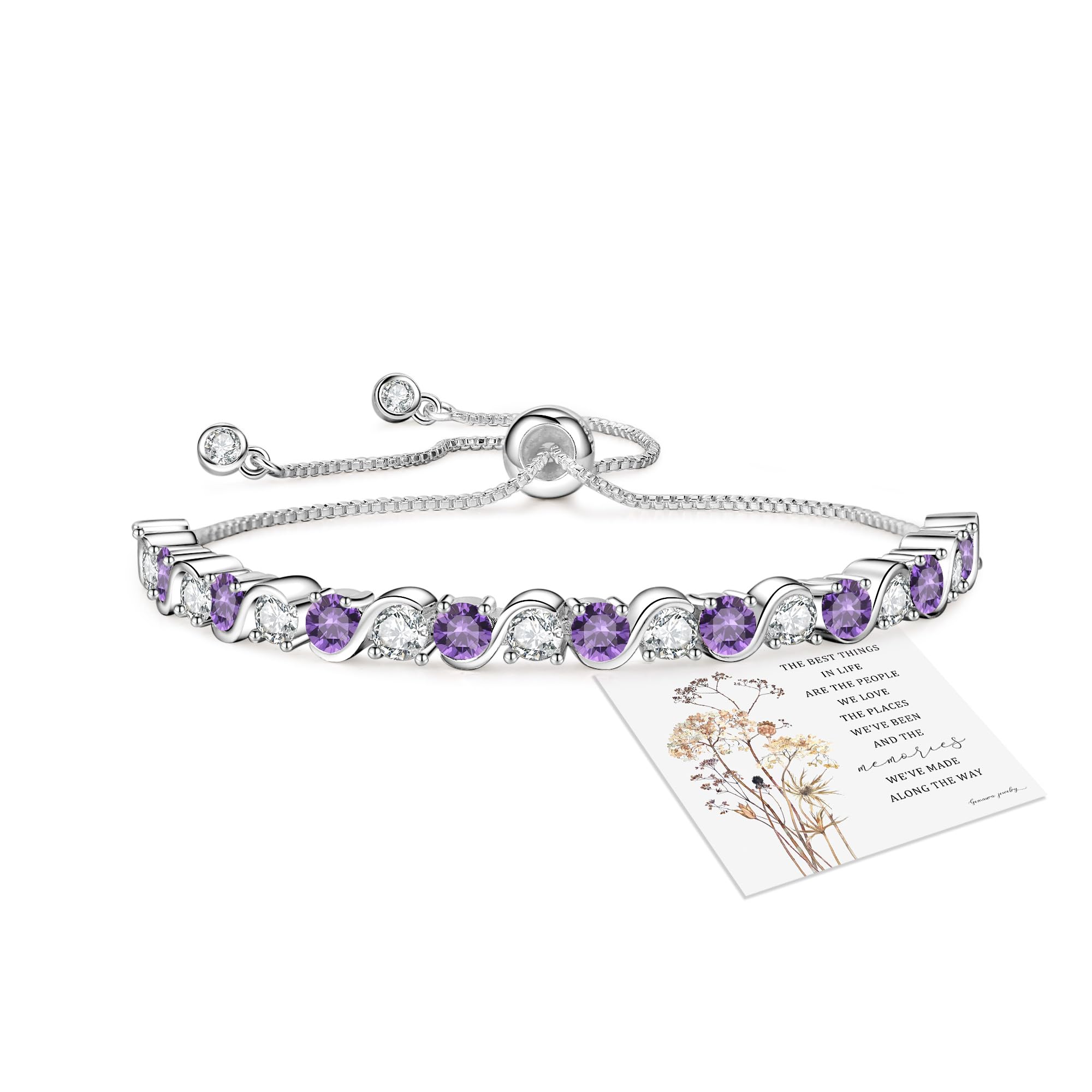 GEMAURA Pulsera de tenis de plata para mujer, pulsera deslizante ajustable de plata de ley, pulseras infinitas para mujer con cristales de diamante, joyería de regalo de cumpleaños para mujer