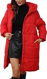 Chaqueta Acolchada Larga con Capucha Mujer con Cremallera Invierno Chaqueta de Plumón Larga Parka Abrigos Plumas Cálido Cortaviento S-3XL