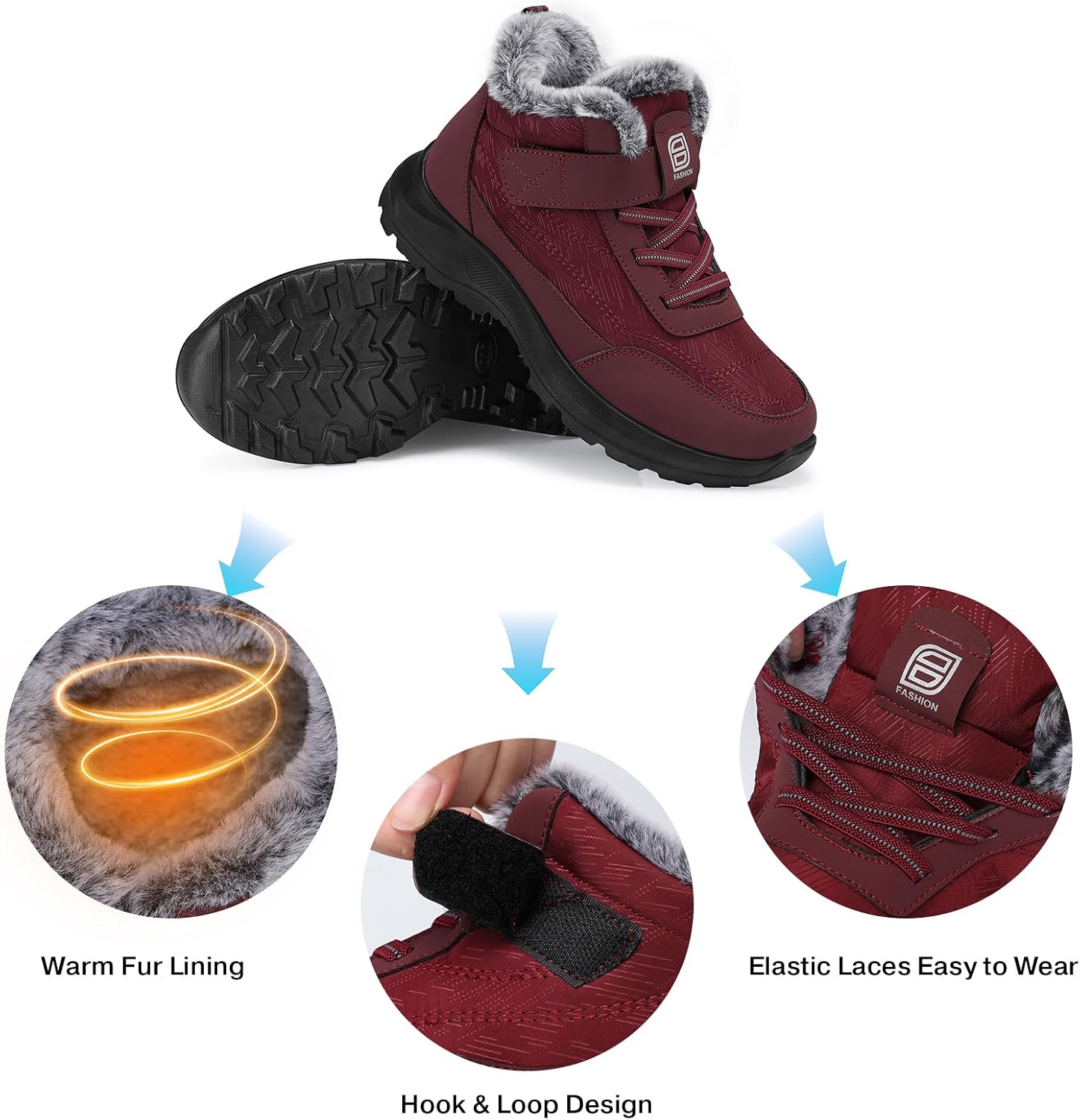 SHIBEVER Snow Boots Women Winter Warm Fur Lined Ankle Boots Waterproof Comfortable Outdoor Shoes Red Size 9