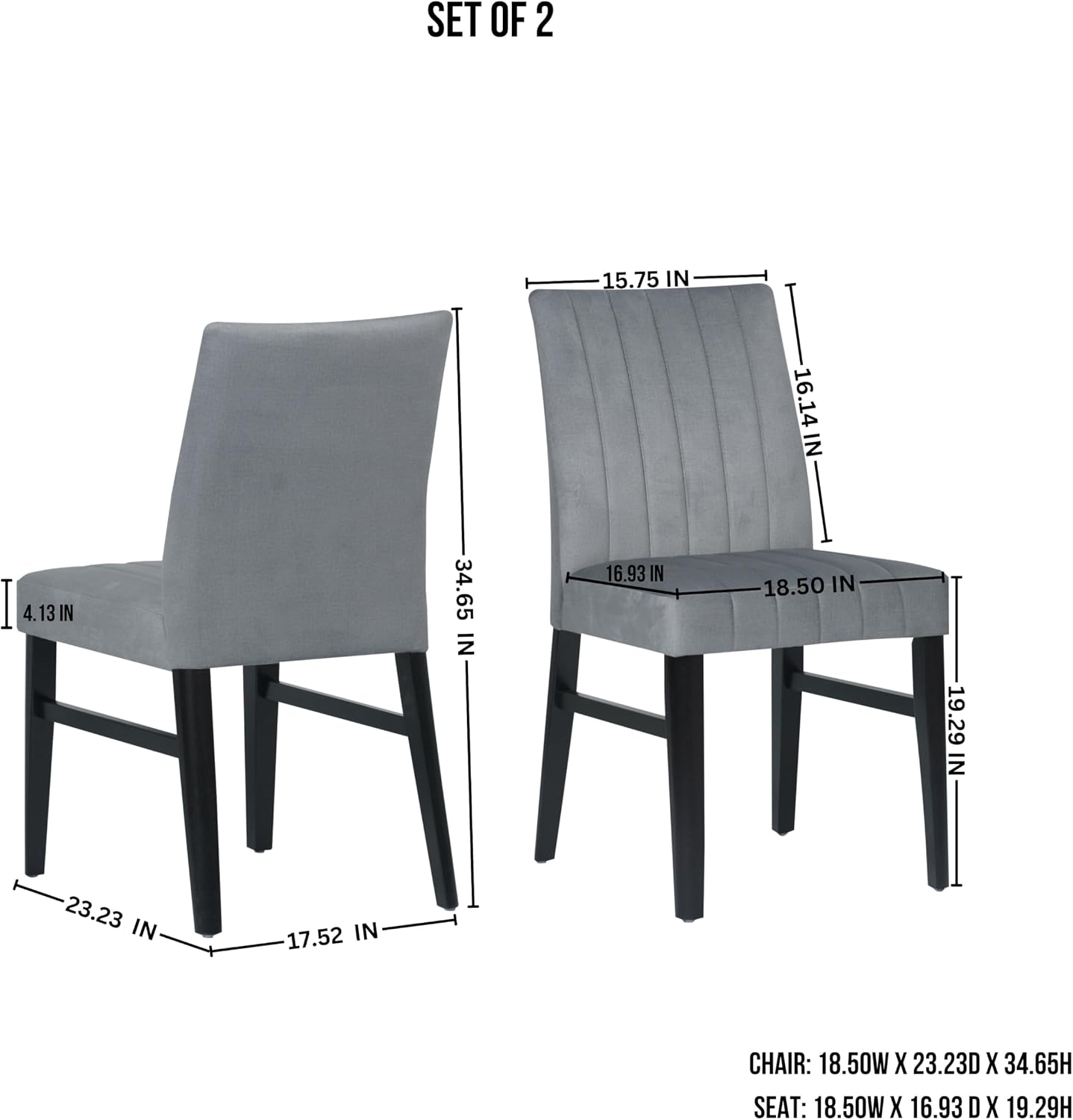 Roundhill Furniture Wendell Contemporary Upholstered Dining Chairs, Set of 2, Gray