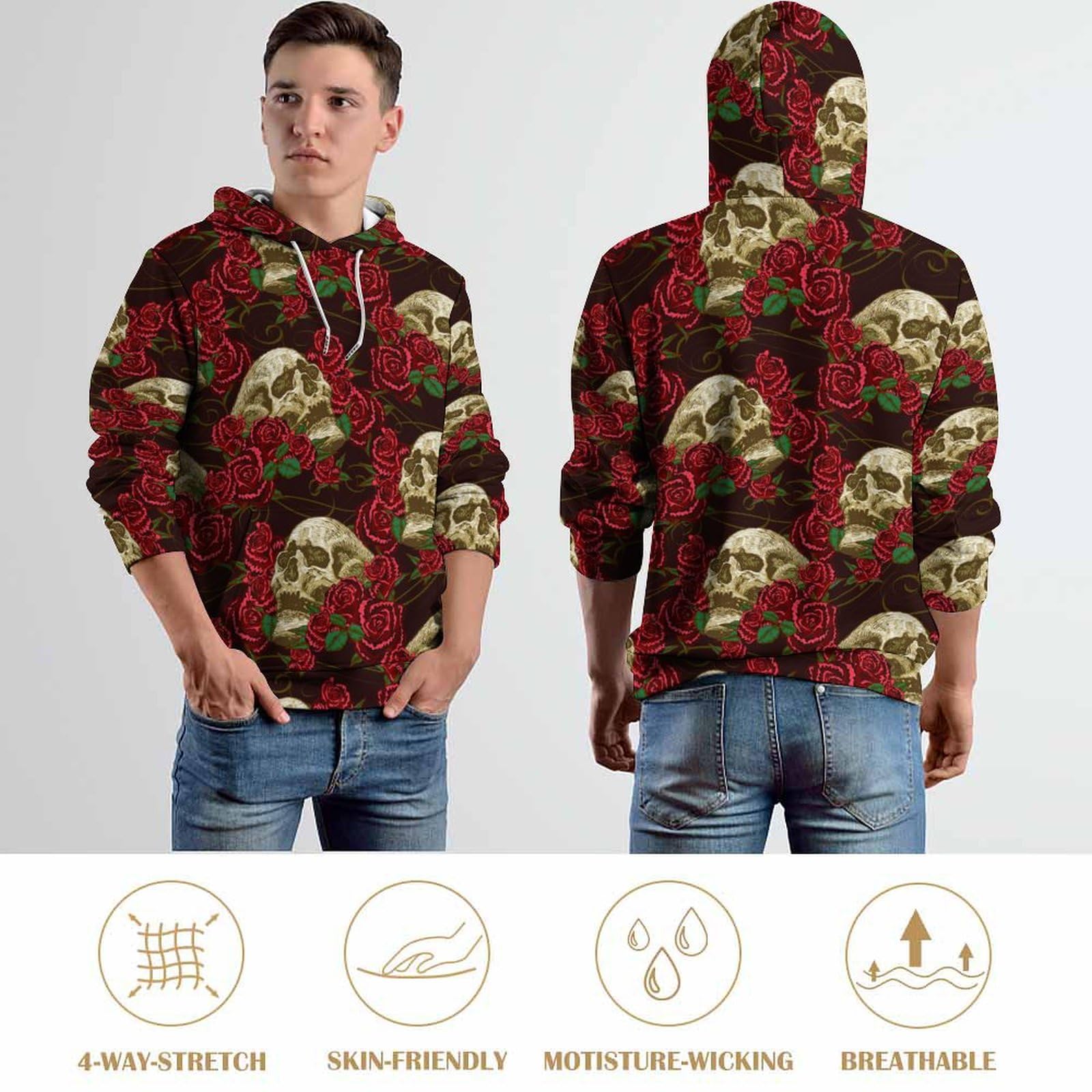 Amazon.com: TecEr Skull-roses Print Men's Hoodie Print