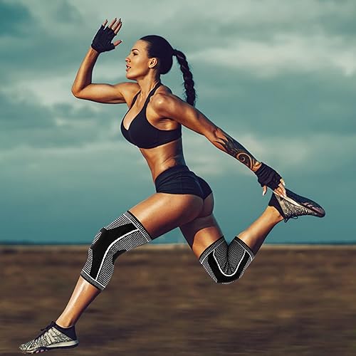 Miniatura 7 de Paquete de 2 rodilleras para dolor de rodilla, mangas de compresión ultra rodilla con gel de silicona y soporte de resorte, protector de rótula de