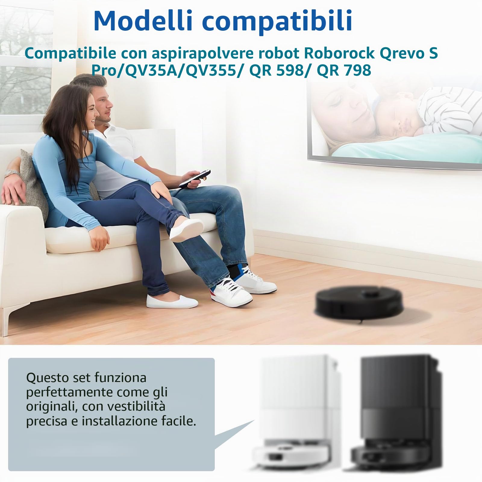 VIEWALL Accessori per Roborock QV 35A/QV 35S/Qrevo S PRO/QR 598/QR 798 Aspirapolvere,1 Spazzola Principale,4 Filtri HEPA,4 Sacchetti per Polvere,4 Panni per la Pulizia,4 Spazzole Laterali,1 Pennello
