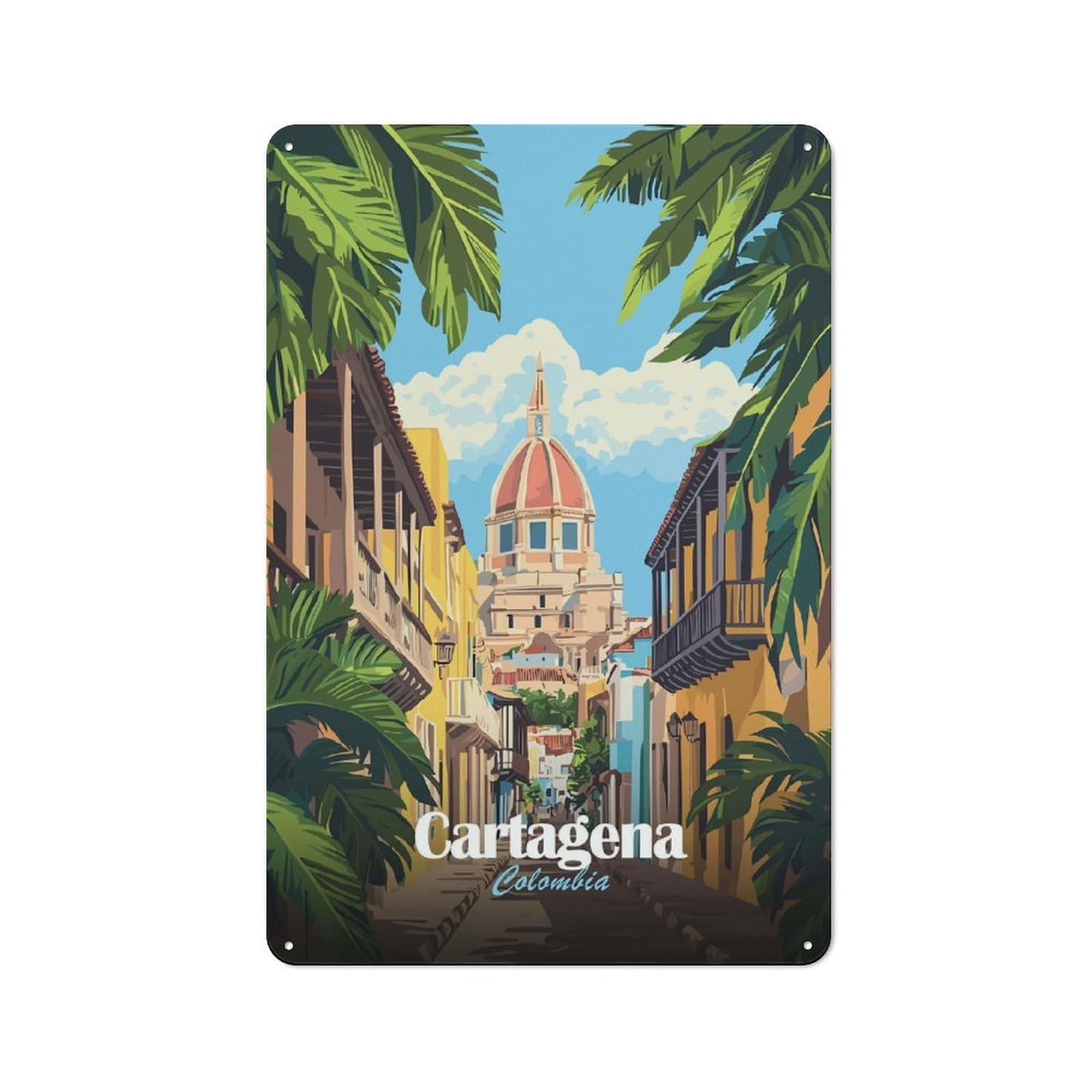 Junmoney Style-3 For Lounge Or Reading Corner, Cartagena, Colombia Travel Retro Tin Sign 30X20cm, Gift For Reading Corner Decorators During The Christmas Season