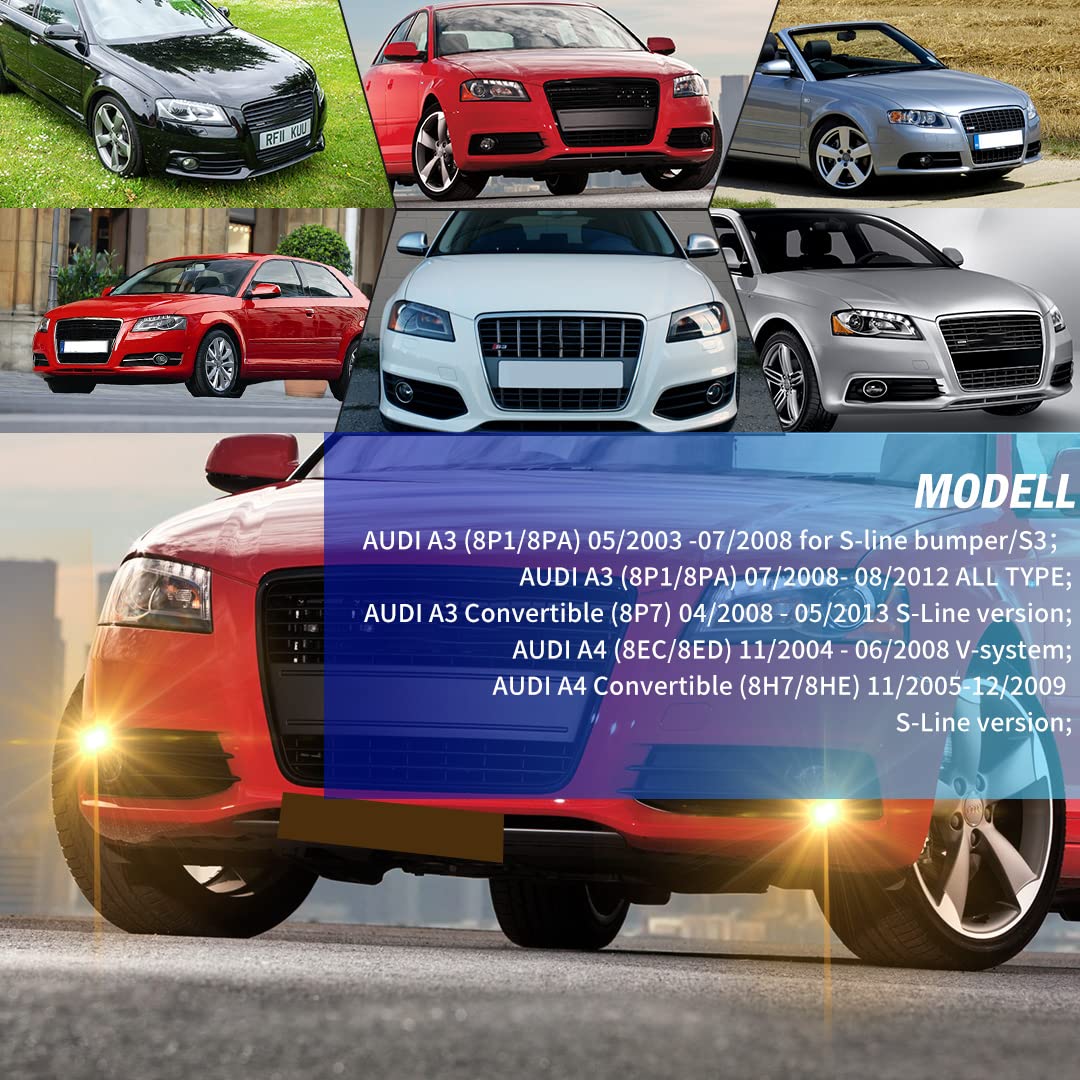 Nebelscheinwerfer für AUDI A3 (8P1/8PA) S-Line Stoßstange/S3 A3 Convertible (8P7) A4 (8EC/8ED) V-System A4 Convertible (8H7/8HE) S-Line Version, 1 Paar Fahrerseite und Beifahrerseite, H11,Glas klar