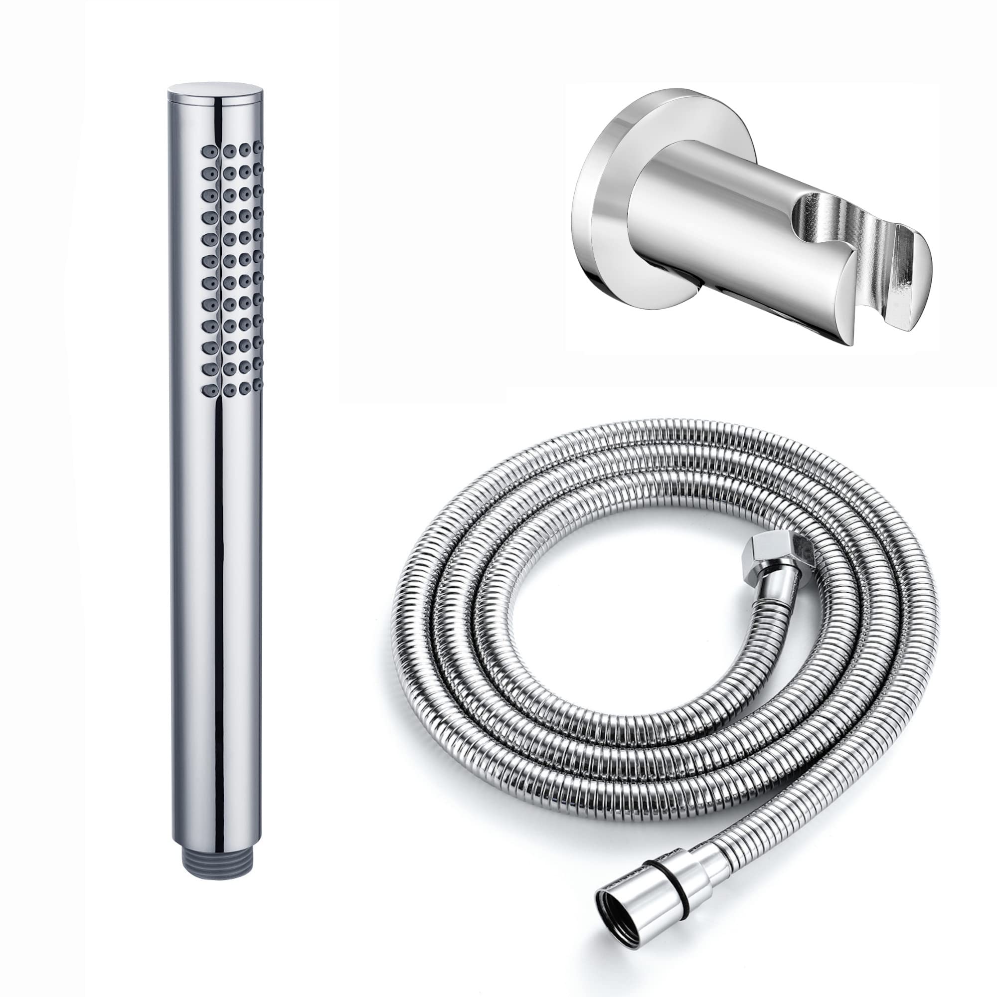 ENKI, EH019, Premium Round Pencil Hand Shower with Silicone Jets Kit Incl. Hose and Luxury Brass Wall Bracket, Chrome