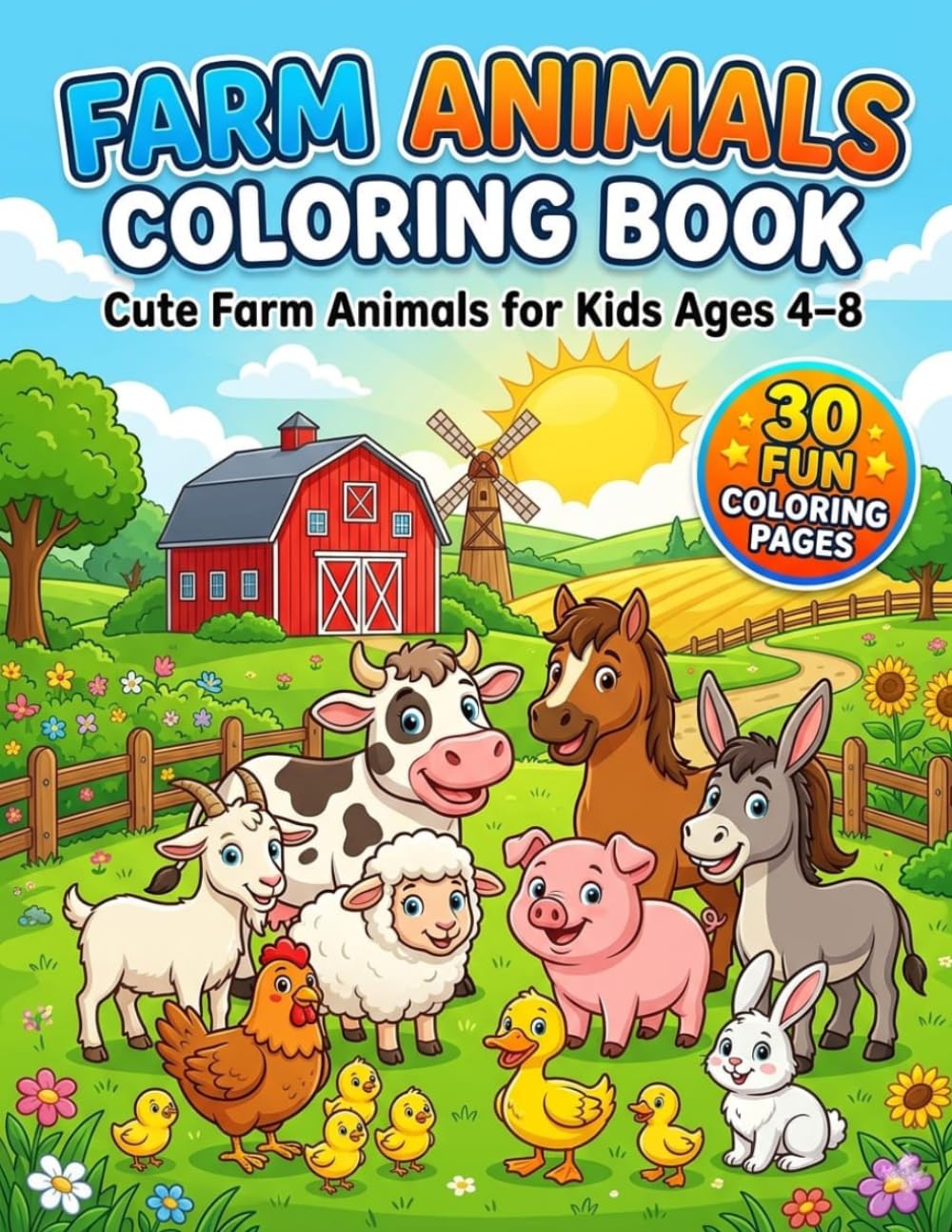 Farm animal colouring book ages 4-8