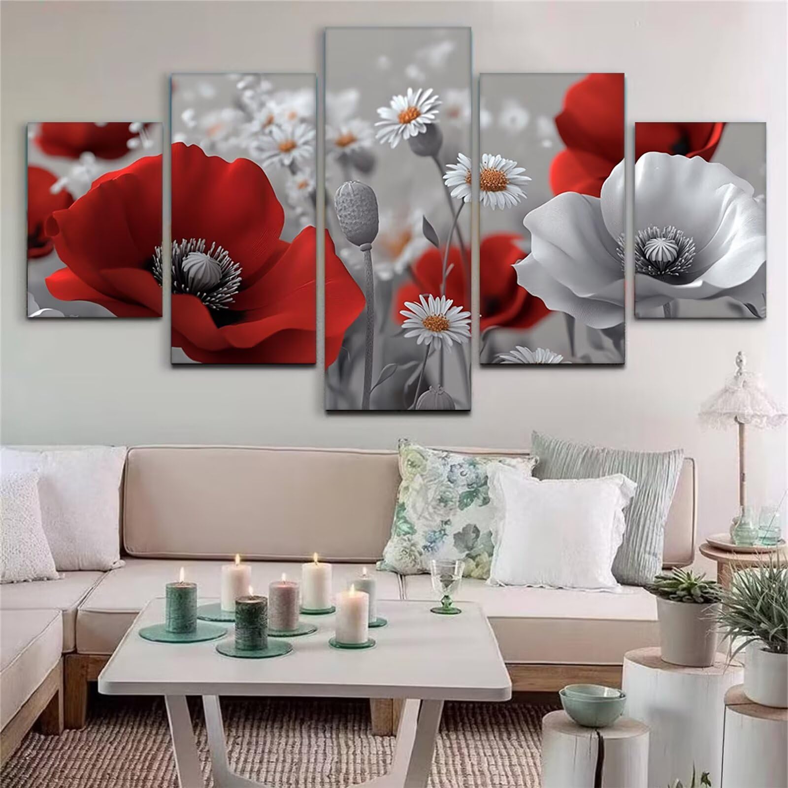 Diamond Painting 5 Teilig Groß XXL Blumen Diamond Painting Eckige Steine Gänseblümchen, DIY Diamanten Kinder Kunst Kreatives für Erwachsene Mosaik Bastelset für Home Decor Wand Deko 125x60cm, Model990