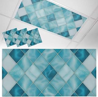 3 Pcs Teal Blue Diamond Fluorescent Light Covers Modern Geometric Lines Vintage Magnetic Light Covers for Ceiling Lights 4 x 2 ft Drop Ceiling Lights Cover Shade for Office, Home, Hospital