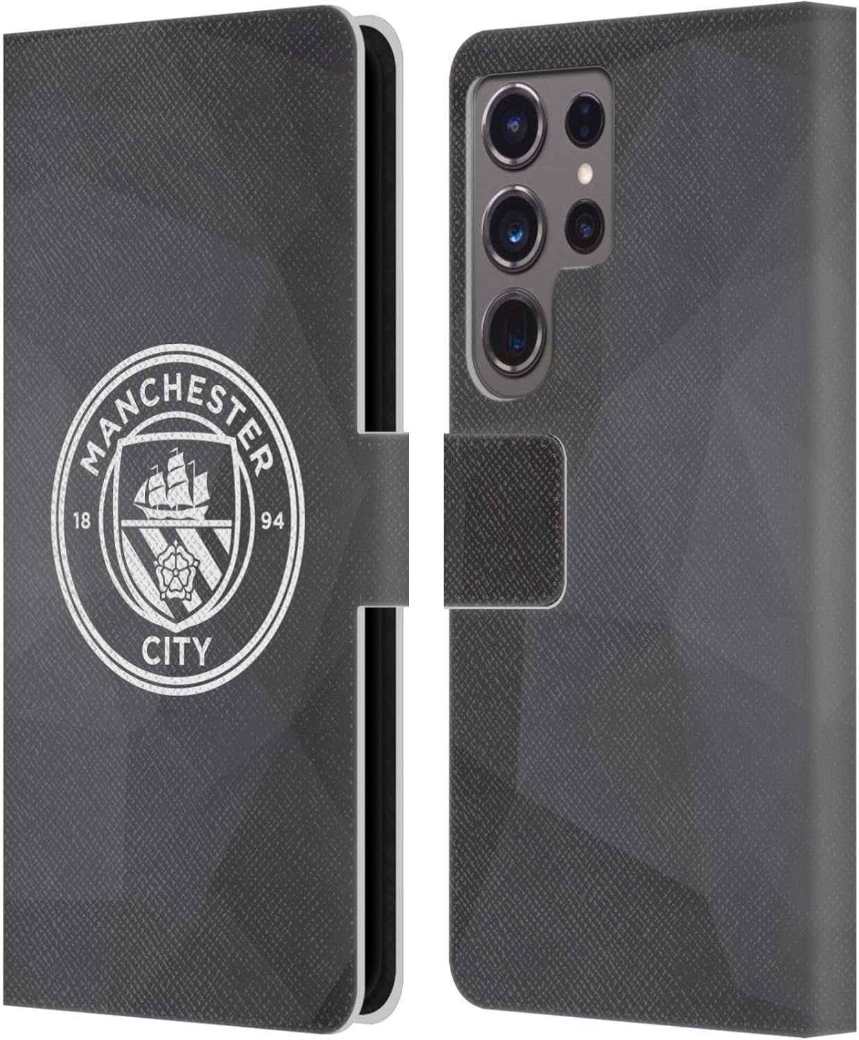 Head Case Designs Officially Licensed Manchester City Man City FC Blue Full Colour Badge Geometric Leather Wallet Case Compatible with Samsung Galaxy S24 Ultra 5G