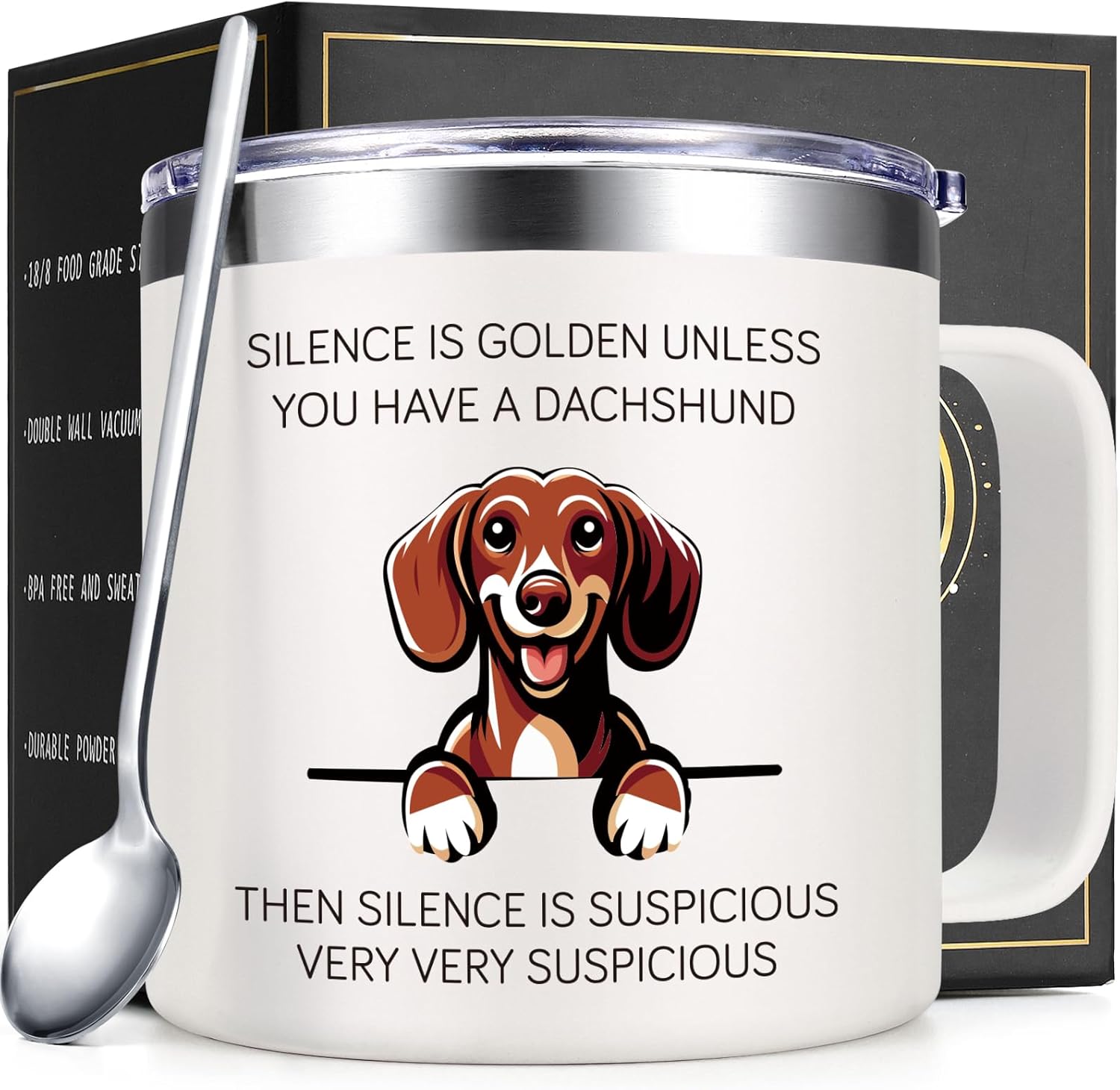 Lifecapido Dachshund Gifts for Women, Silence is Golden Unless You Have A Dachshund 14 oz Coffee Mug, Dog Lover Gifts, Dog Mom Gifts, Birthday Christmas Gifts for Dachshund Lovers, Pet Lovers, White
