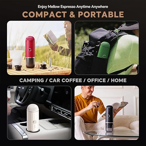 Miniatura 2 de Máquina de café espresso portátil con autocalentamiento de 3-4 minutos, cafetera eléctrica recargable de 12 V, 19 bares, compatible con cápsulas NS