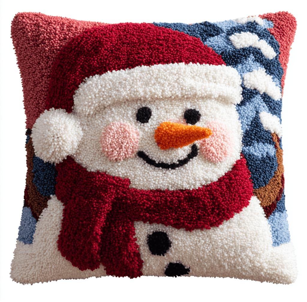 Kitquiver Latch Hook Rug Kits for Adults Snowman DIY Latch Hook Cushion Cross-Stitch Embroidery Cushion Cover for Home Sofa Decoration 17X17 in.