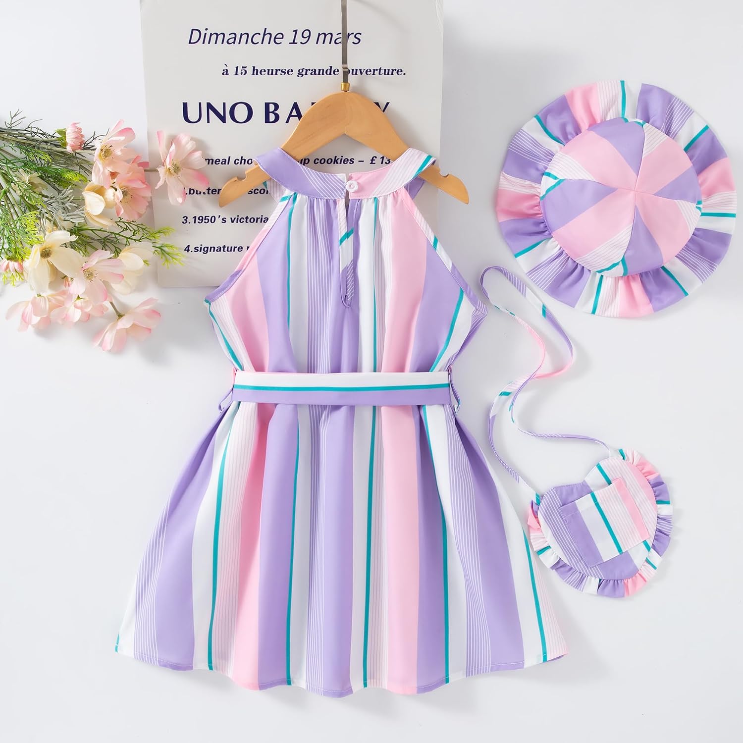 Toddler Girls Summer Dresses Casual Halter Neck Sleeveless A-Line Dress 3-Piece Spring Swing Party Sundress for 2-8T
