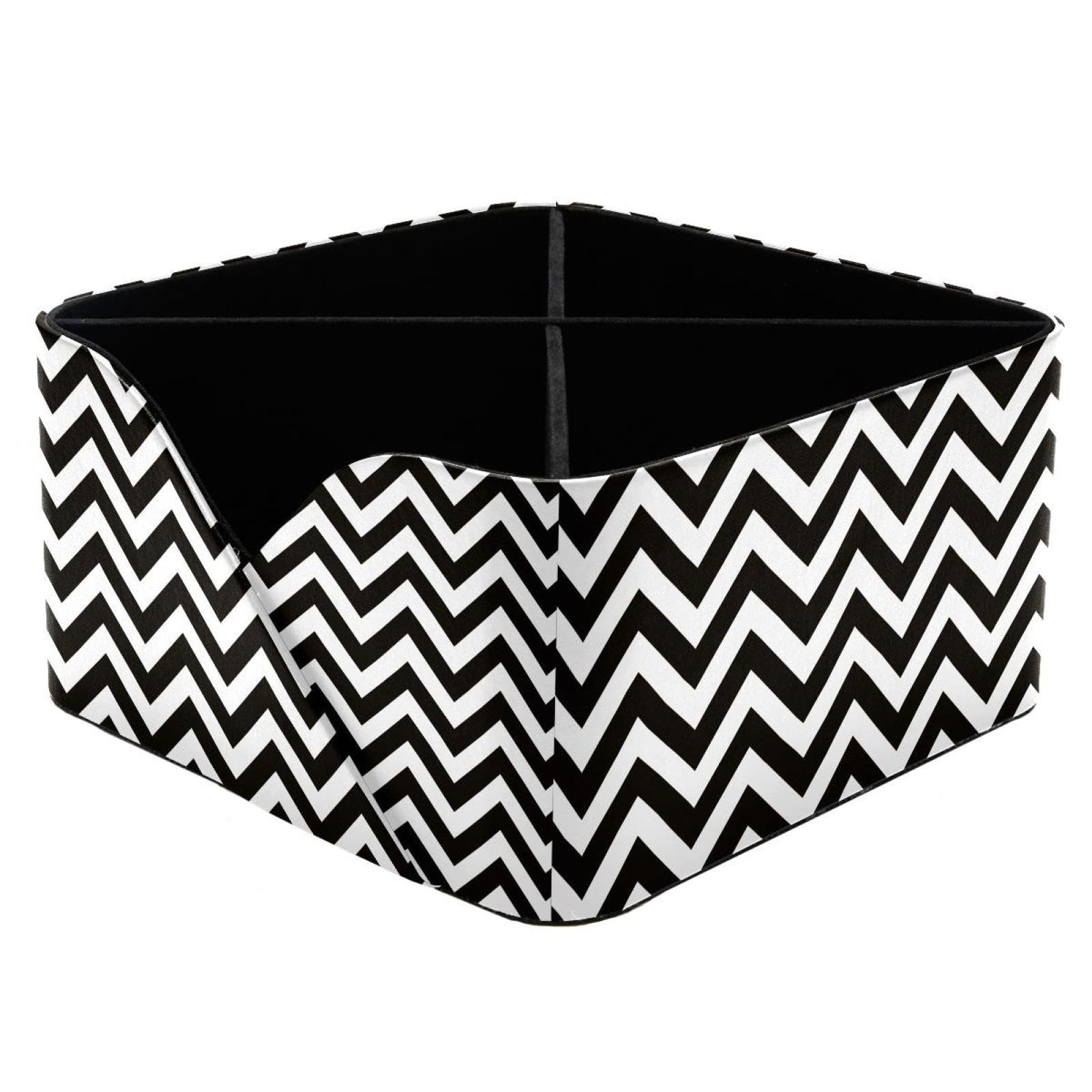 KengjuTesu Unique Black Diagonal Stripe Desktop Organizer Pen Holder, Rectangular Pencil Cup for Office, Study and Makeup Stations