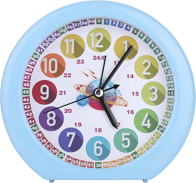 Homealexa Kids Alarm Clock, Silent Bedside ClockTable Analog Alarm Clock Digital Alarm Clock, Easy to Read Pleasant Alarm Music, Music Alarm with Night Light Snooze Function (Blue)