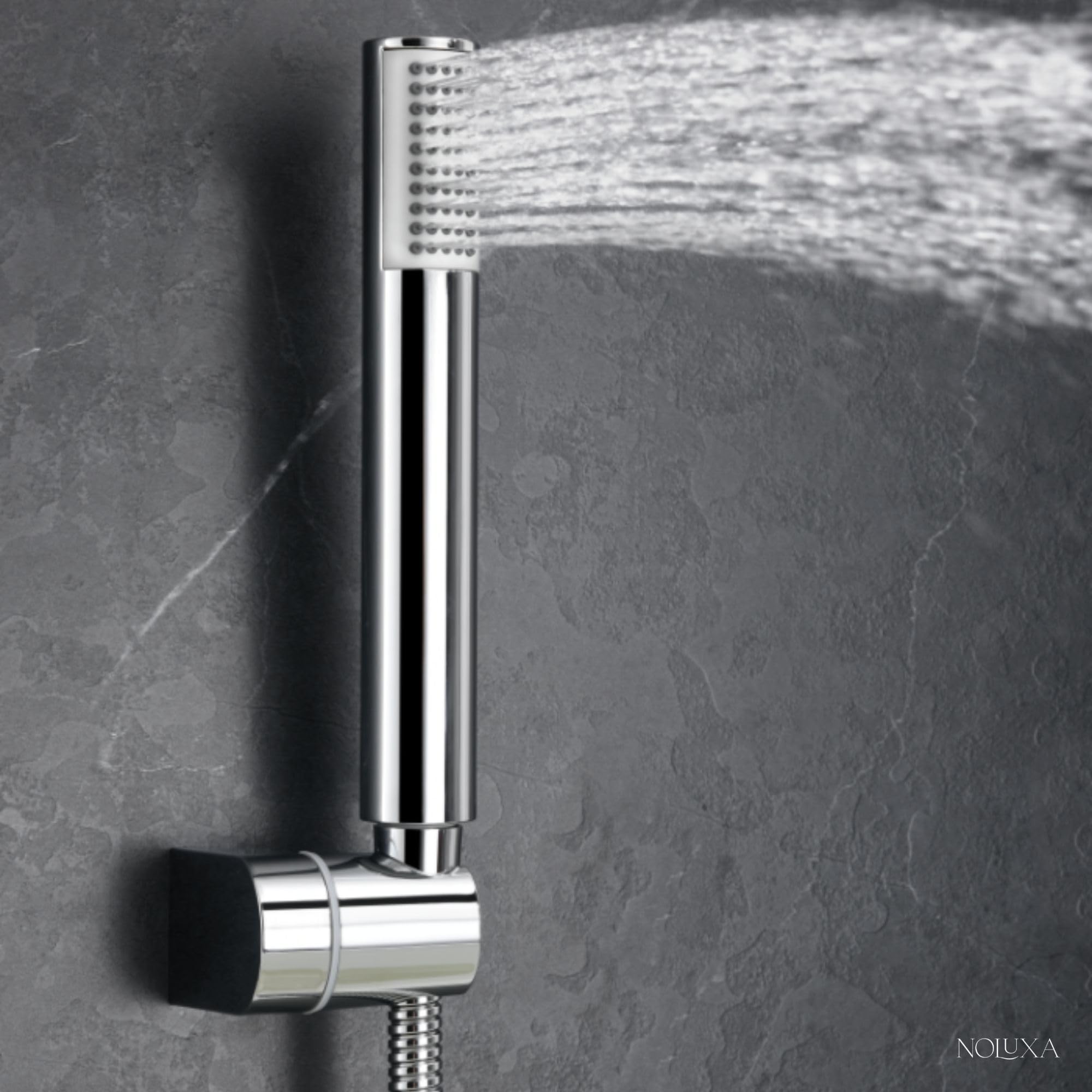 IMEX - Grifo Termostatico Bañera y Ducha Cromado | Grifo Mezclador de Pared con Soporte Alcachofa de Ducha y Manguera | Grifería en Latón y Acero Inoxidable S.304 | Serie Line
