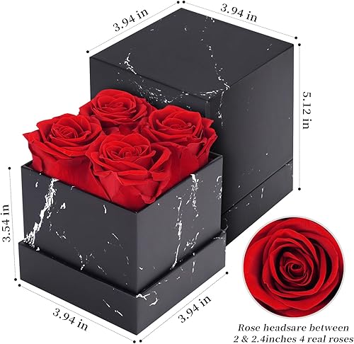 Miniatura 7 de Regalos de San Valentín para ella, 4 piezas de flores para entrega, rosas reales preservadas en una caja, ramo de flores frescas, regalos de