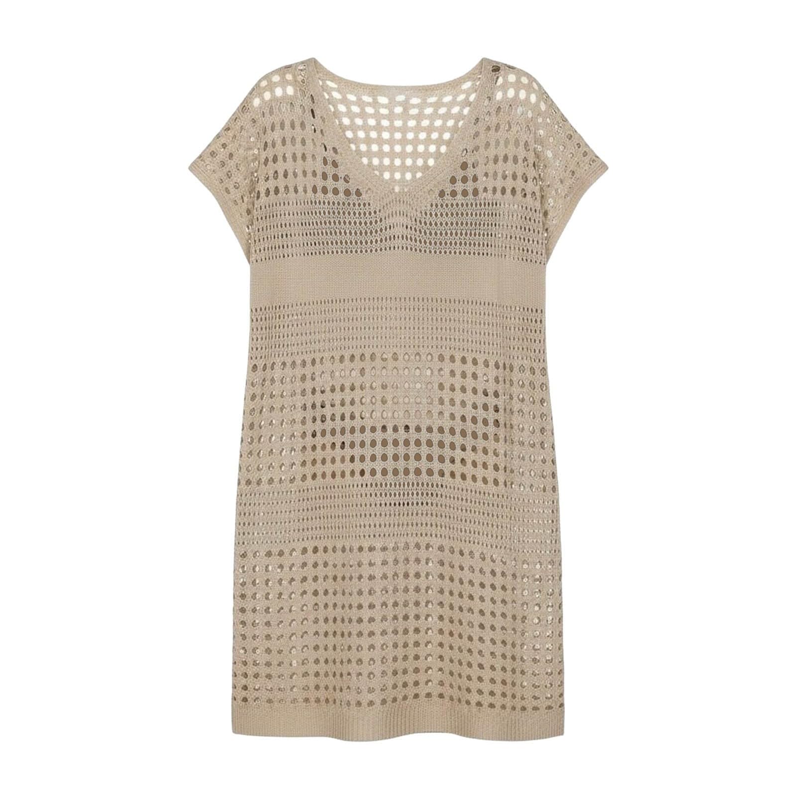 Copricostume Elegante Tunica in Maglia Trasparente all'Uncinetto con Lacci per Bikini Boho Perfetta Vacanze e Tempo Libero Costume Bagno Donna