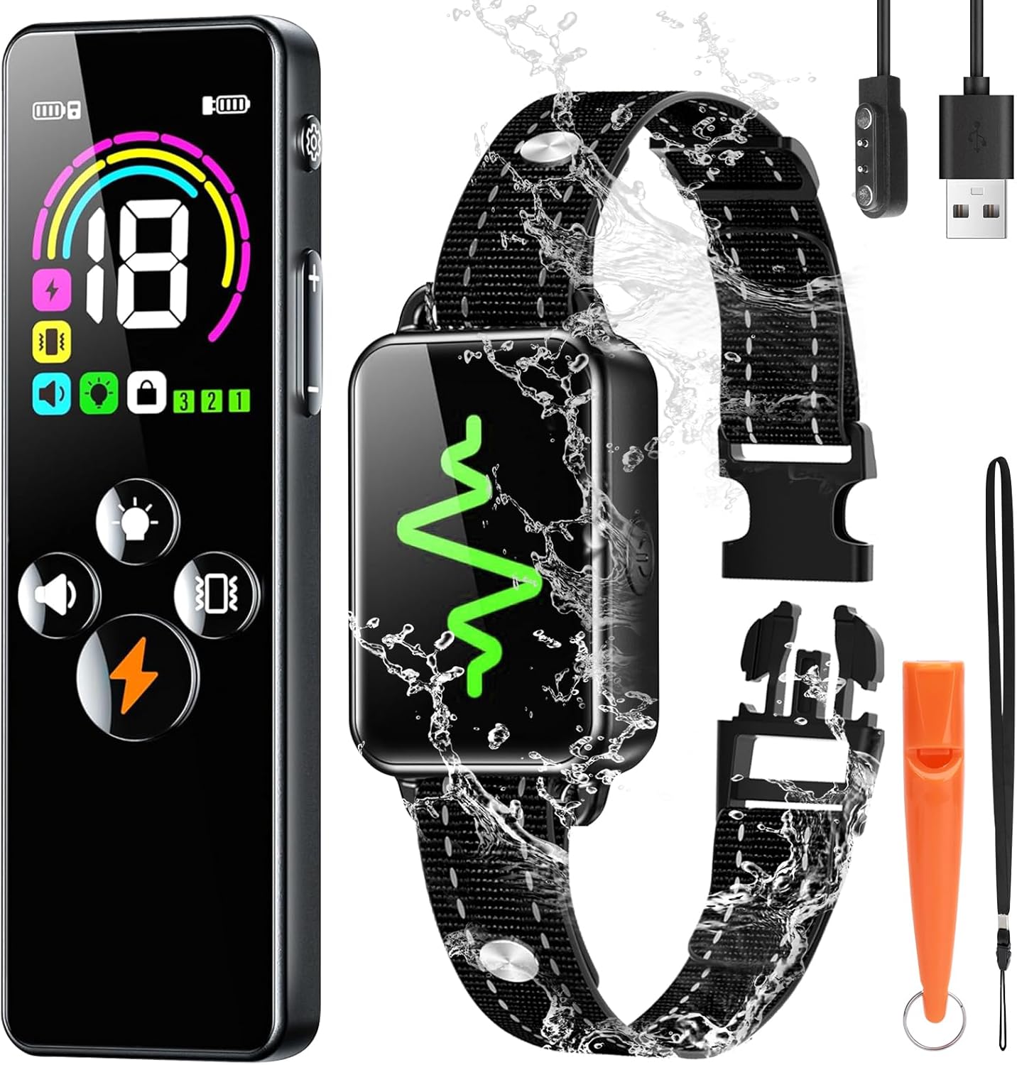 Dog Training Collar, Dog Shock Collar with Remote Control, 4 Training Modes Vibration, Beep, Shock, IP67 Waterproof Keypad Lock Rechargeable E-Collar for All Breed