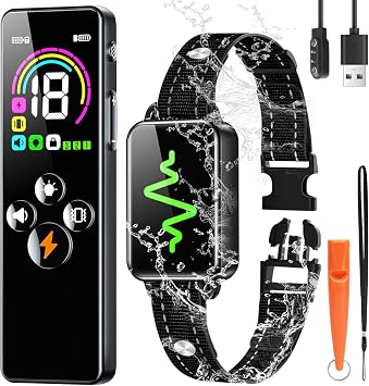 Dog Training Collar, Dog Shock Collar with Remote Control, 4 Training Modes Vibration, Beep, Shock, IP67 Waterproof Keypad Lock Rechargeable E-Collar for All Breed